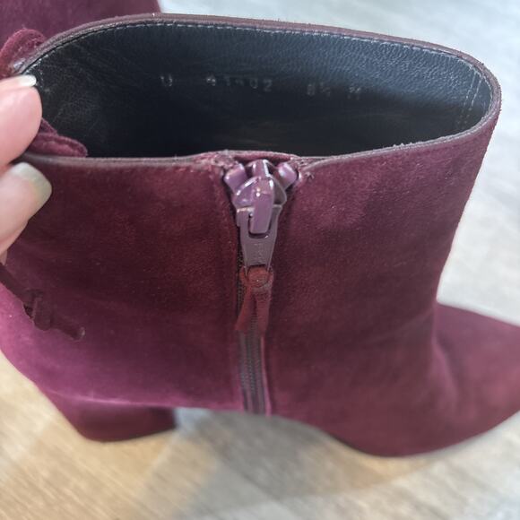 Stuart Weitzman Lofty Bordeaux Wine Suede Ankle Bootie Stiletto Heel Boot 8.5 - Picture 11 of 13